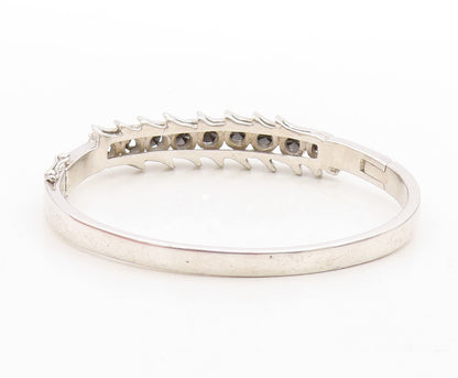 925 Sterling Silver Vintage Bracelet Spikey Carved Black Diamonds Bangle BT10971