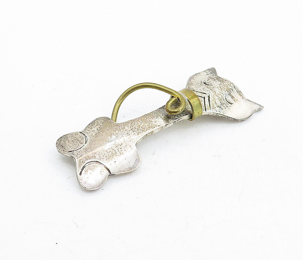 MEXICO 925 Sterling Silver  Vintage Two Tone Sitting Cat Brooch Pin  BP2035