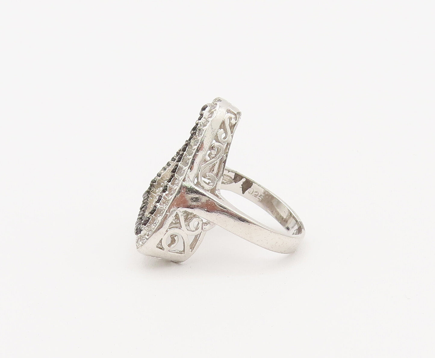 925 Sterling Silver Vintage Ring Black And White Cutout Triangle Sz 6  RG27806