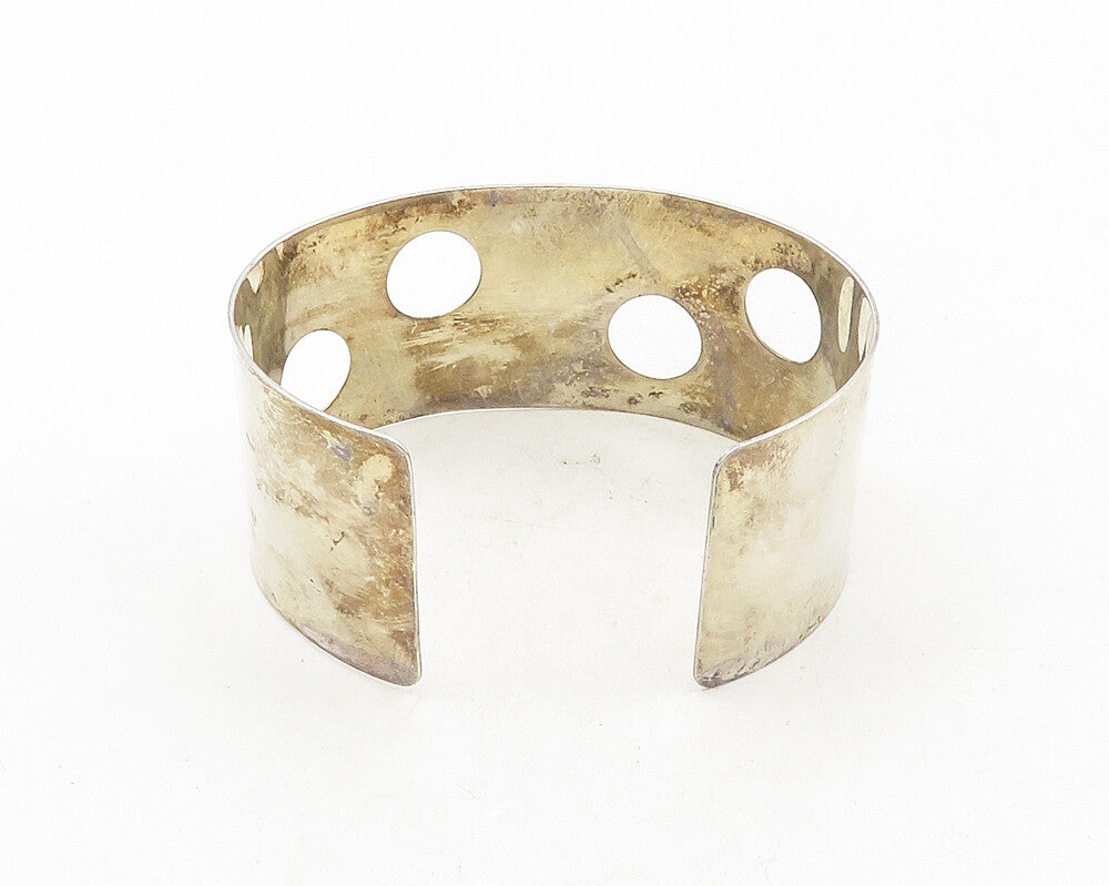 925 Sterling Silver  Vintage Cutout Circle Pattern Shiny Cuff Bracelet  BT4204