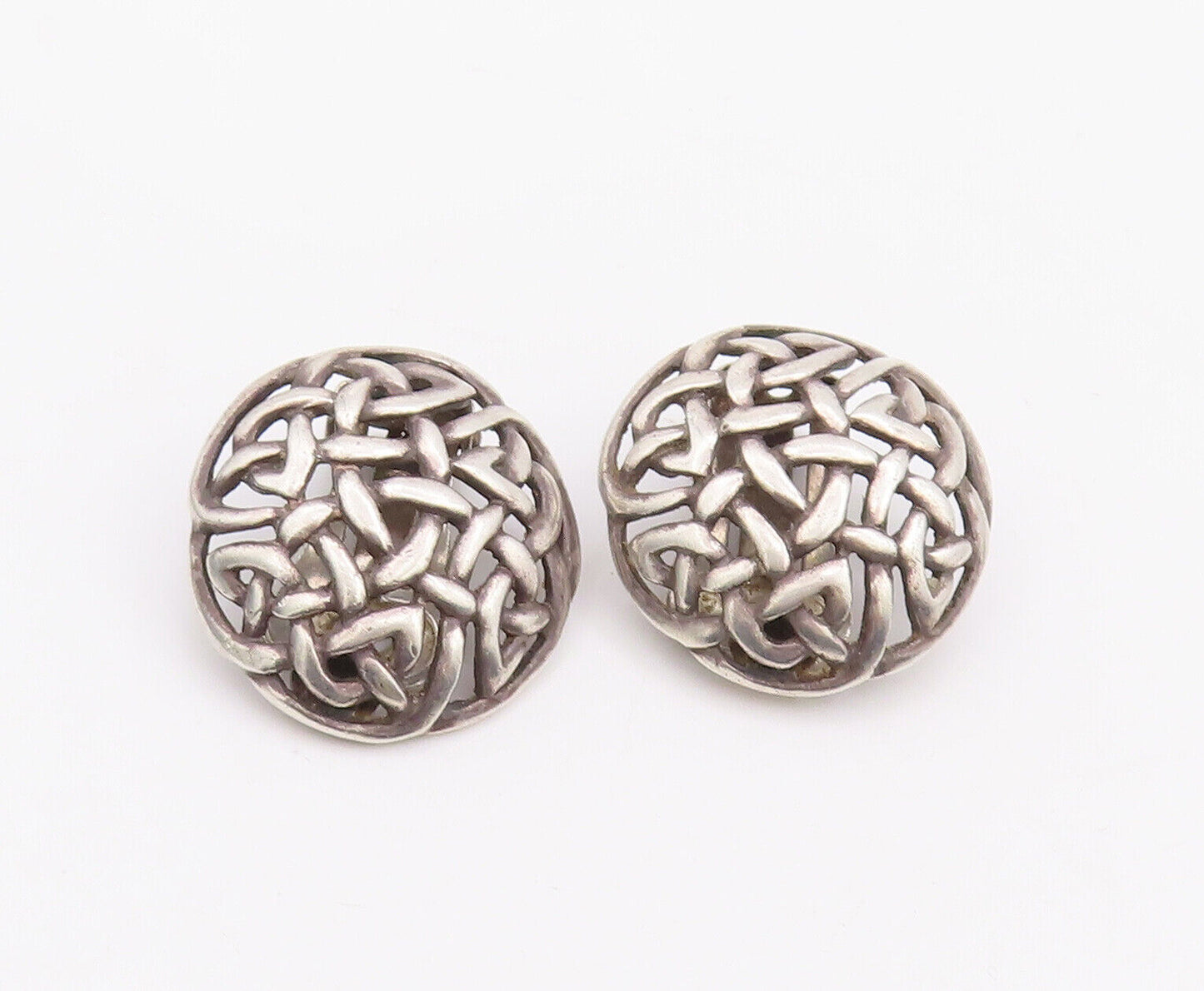 925 Sterling Silver Vintage Earrings Round Cutout Celtic Knot Design  EG13090