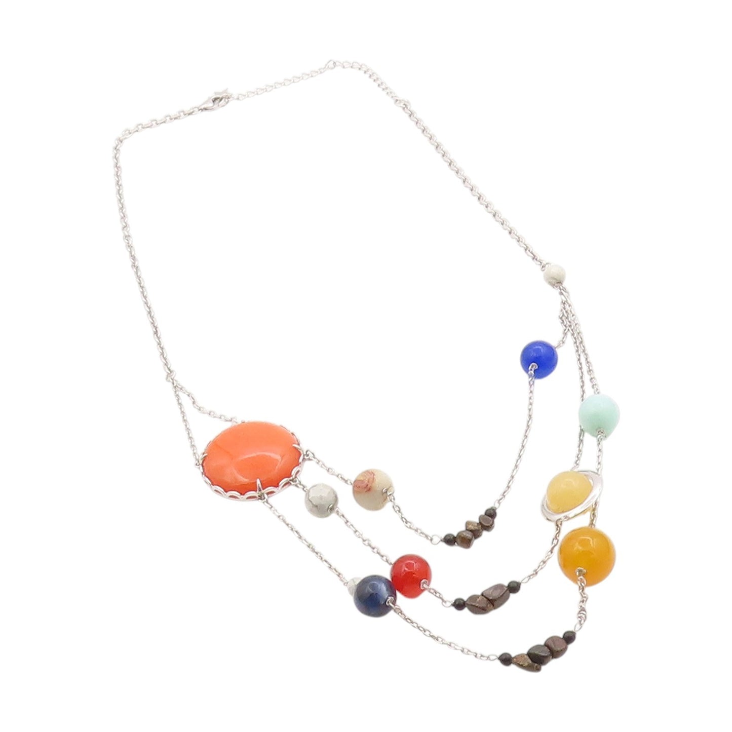 925 Sterling Silver Vintage Necklace Multi Gemstone Solar System Chain  NE4631