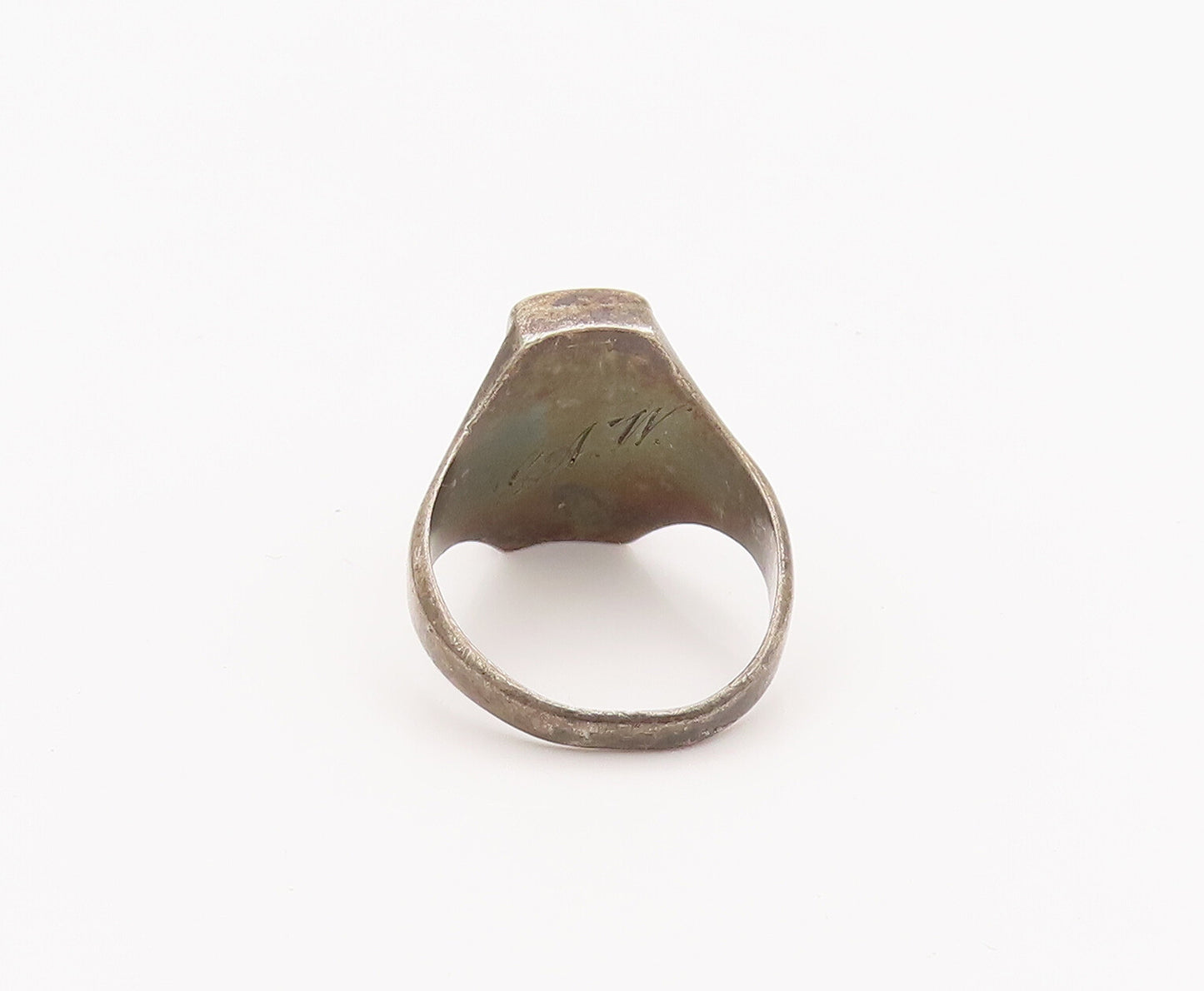 925 Silver Vintage Ring Antique Solid Carved Calligraphed Letters Sz 5 RG27595