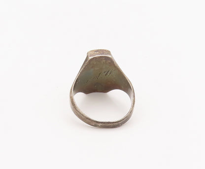 925 Silver Vintage Ring Antique Solid Carved Calligraphed Letters Sz 5 RG27595