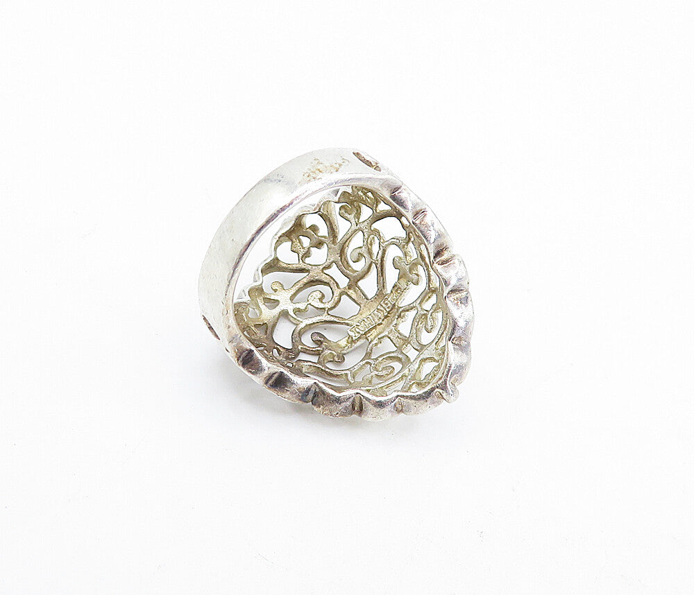 925 Sterling Silver  Vintage Shiny Love Heart Swirl Band Ring Sz 6.5  RG5578
