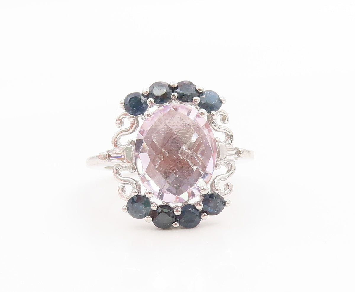 925 Sterling Silver Vintage Ring Elegant Amethyst & Sapphire Band  Sz 8  RG36046