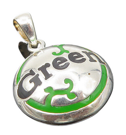 925 Sterling Silver  Vintage Shiny Enamel Green Round Dome Pendant  PT9035