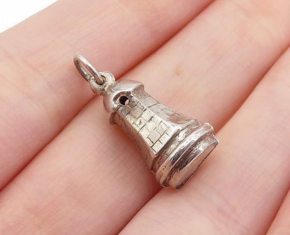 925 Sterling Silver  Vintage Petite Hollow Brick Light House Pendant  PT4958