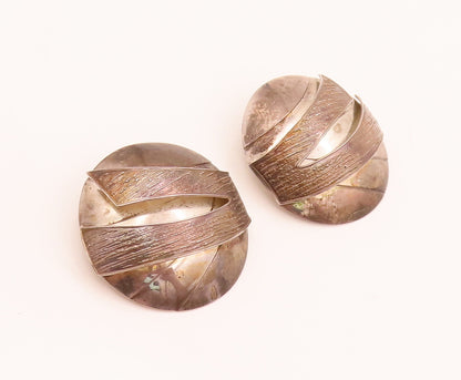 14k GOLD & 925 Sterling Silver  Vintage Designer Dome Round Earrings  EG12449