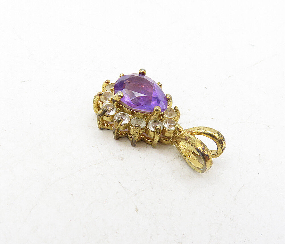 925 Sterling Silver  Vintage Tear Drop Amethyst & Topaz Drop Pendant  PT6592