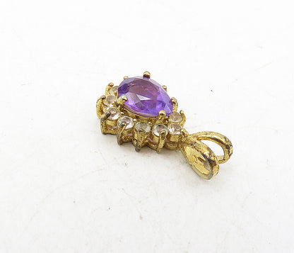 925 Sterling Silver  Vintage Tear Drop Amethyst & Topaz Drop Pendant  PT6592