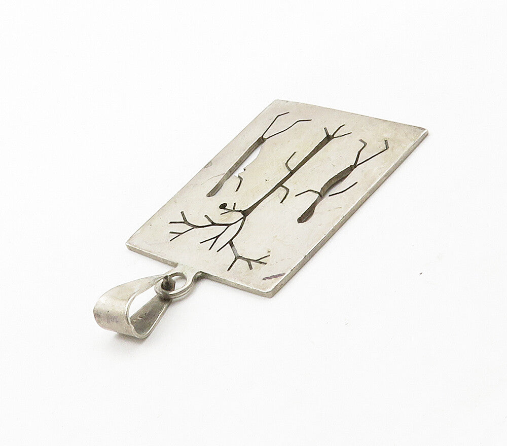 925 Sterling Silver  Vintage Cutout People & Tree Scene Pendant  PT12394