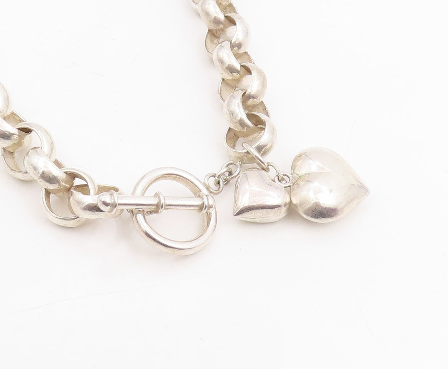 925 Sterling Silver Vintage Necklace Interlocking Circle With Love Heart  NE4775