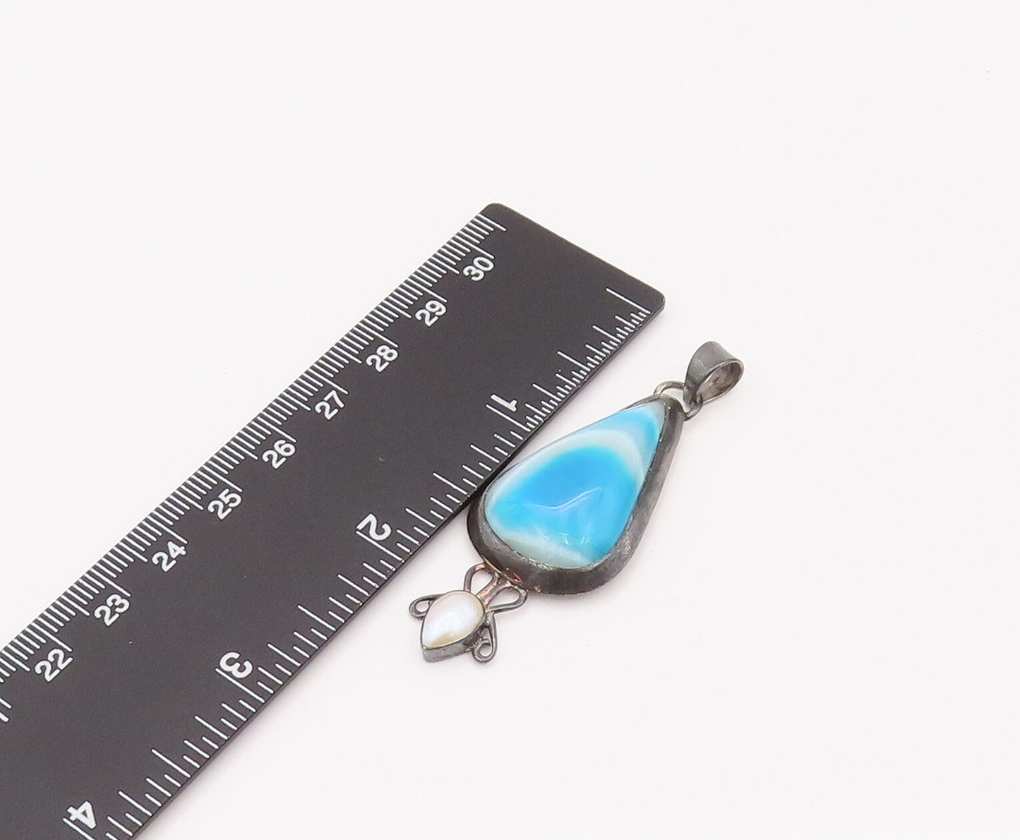 925 Silver  Vintage Blue and white Shaded Pearl Drop Shape Pendant  PT22055