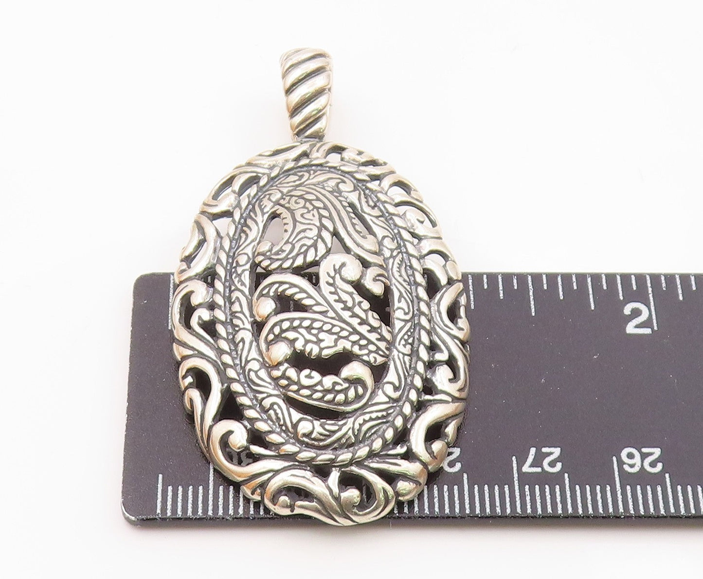 CAROLYN POLLACK 925 Silver  Vintage Shiny Swirl Pattern Oval Pendant  PT18502