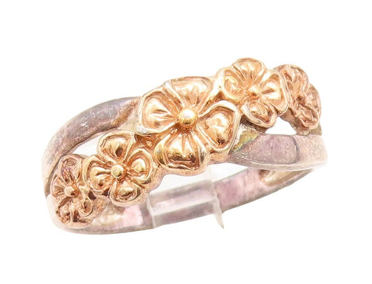 925 Sterling Silver Vintage Ring Designer Dark Tone Floral Carved Sz 11 RG31504