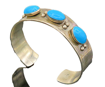 925 Sterling Silver  Vintage Cabochon Cut Turquoise Cuff Bracelet  BT8300