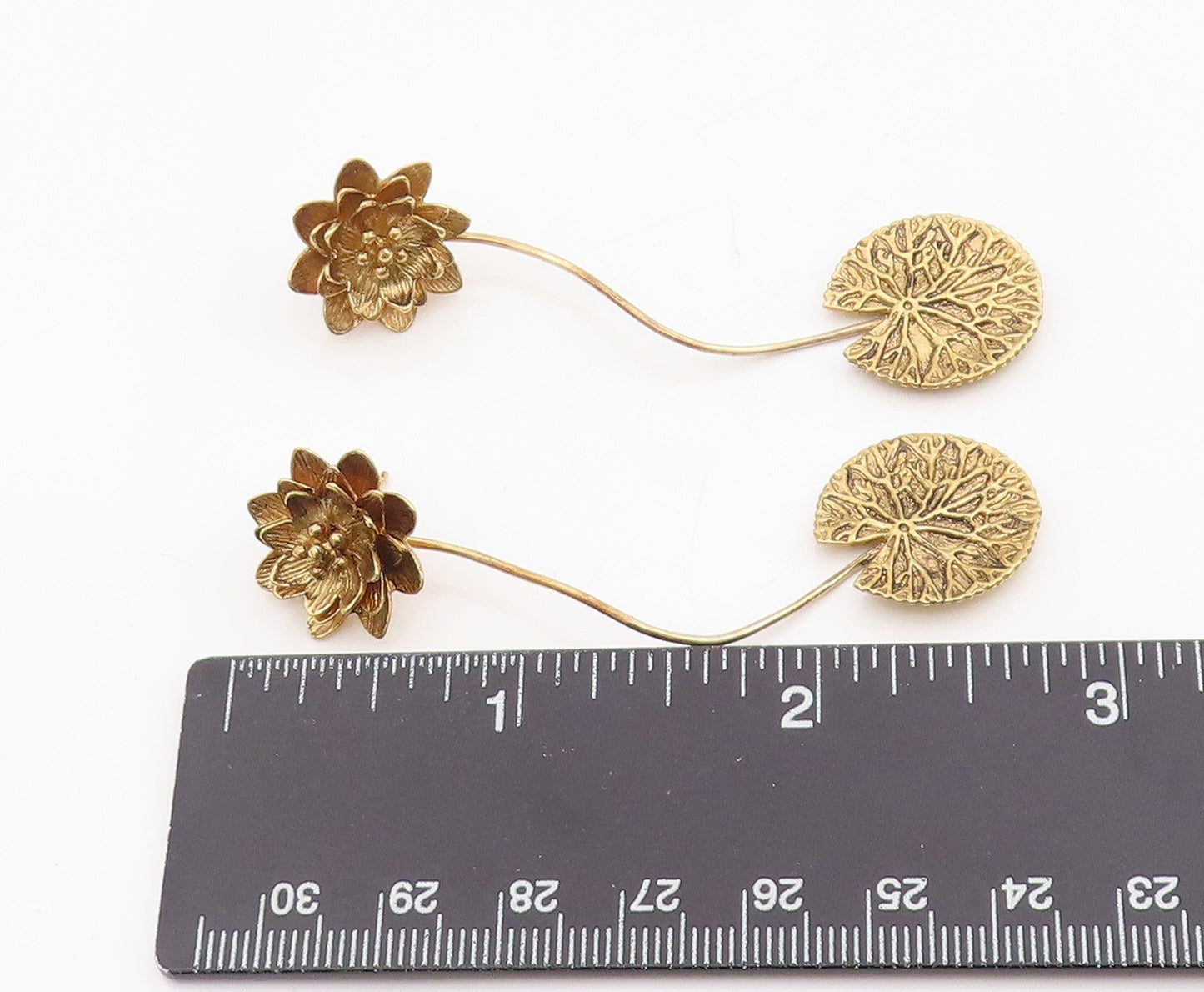 925 Sterling Silver Vintage Earrings Gold Plated Lotus Floral Drops  EG13821
