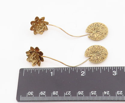 925 Sterling Silver Vintage Earrings Gold Plated Lotus Floral Drops  EG13821