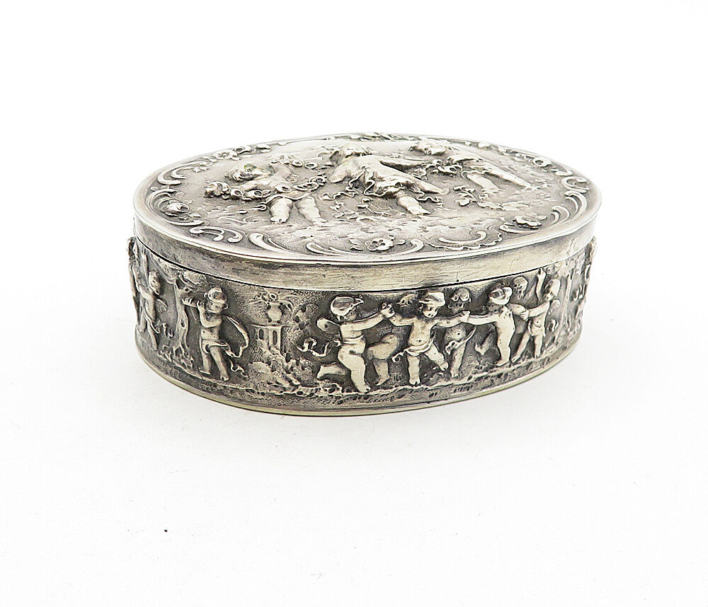 GERMANY Solid Silver Vintage Antique Dancing Scene Jewelry Box (OPENS) TR1150