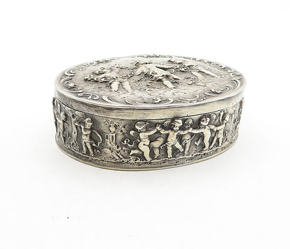 GERMANY Solid Silver Vintage Antique Dancing Scene Jewelry Box (OPENS) TR1150
