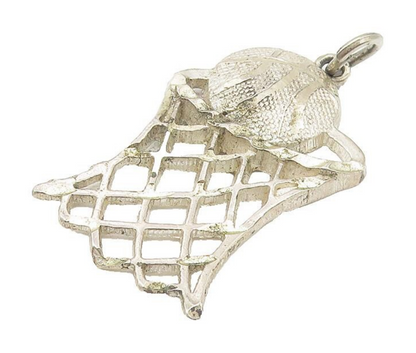 925 Sterling Silver  Vintage Diamond Cut Basketball Hoop Sports Pendant PT8729