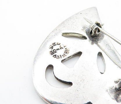 MEXICO 925 Sterling Silver  Vintage Happy Sad Theater Masks Brooch Pin  BP2626