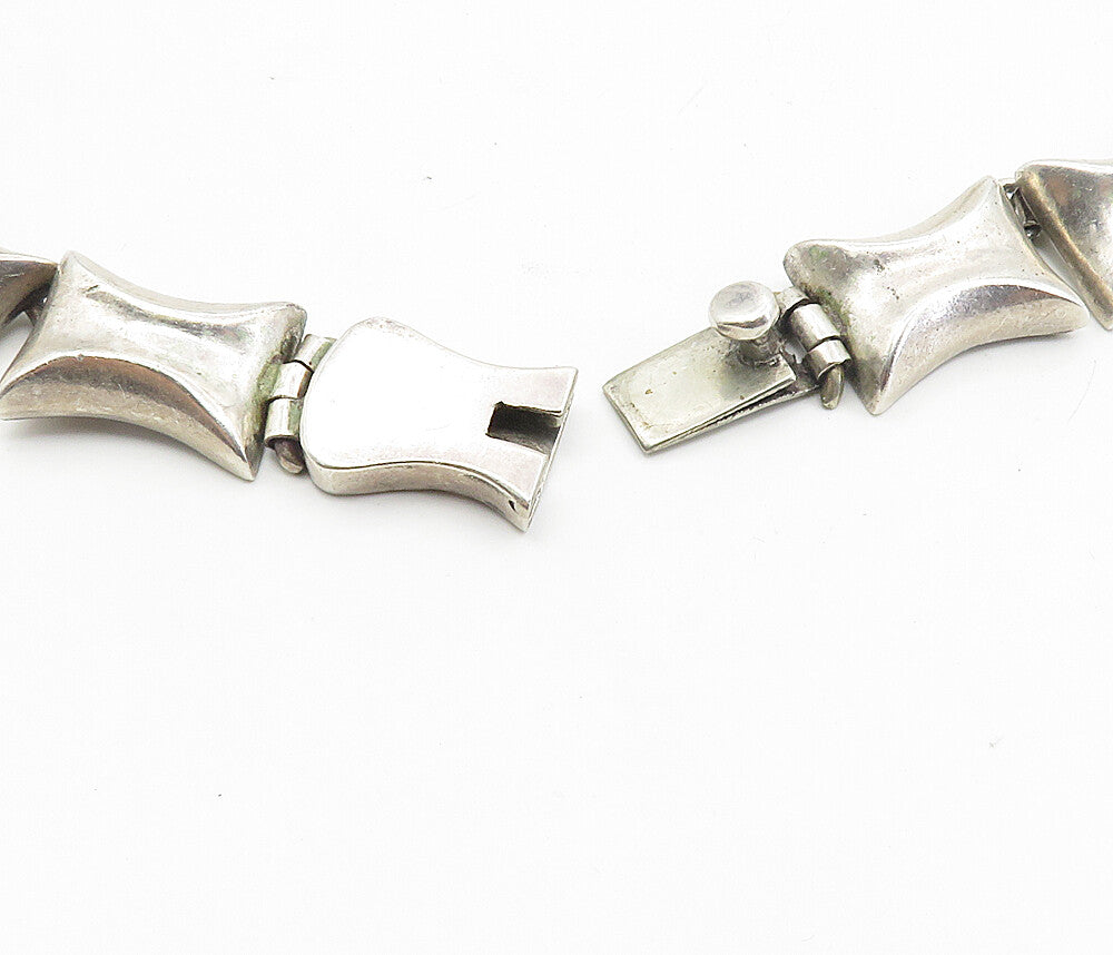MEXICO 925 Sterling Silver Vintage Heavy Concave Hinge Chain Necklace NE1748