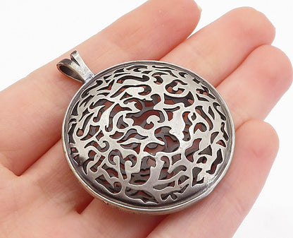925 Sterling Silver  Vintage Dark Tone Cutout Pattern Round Pendant  PT5412