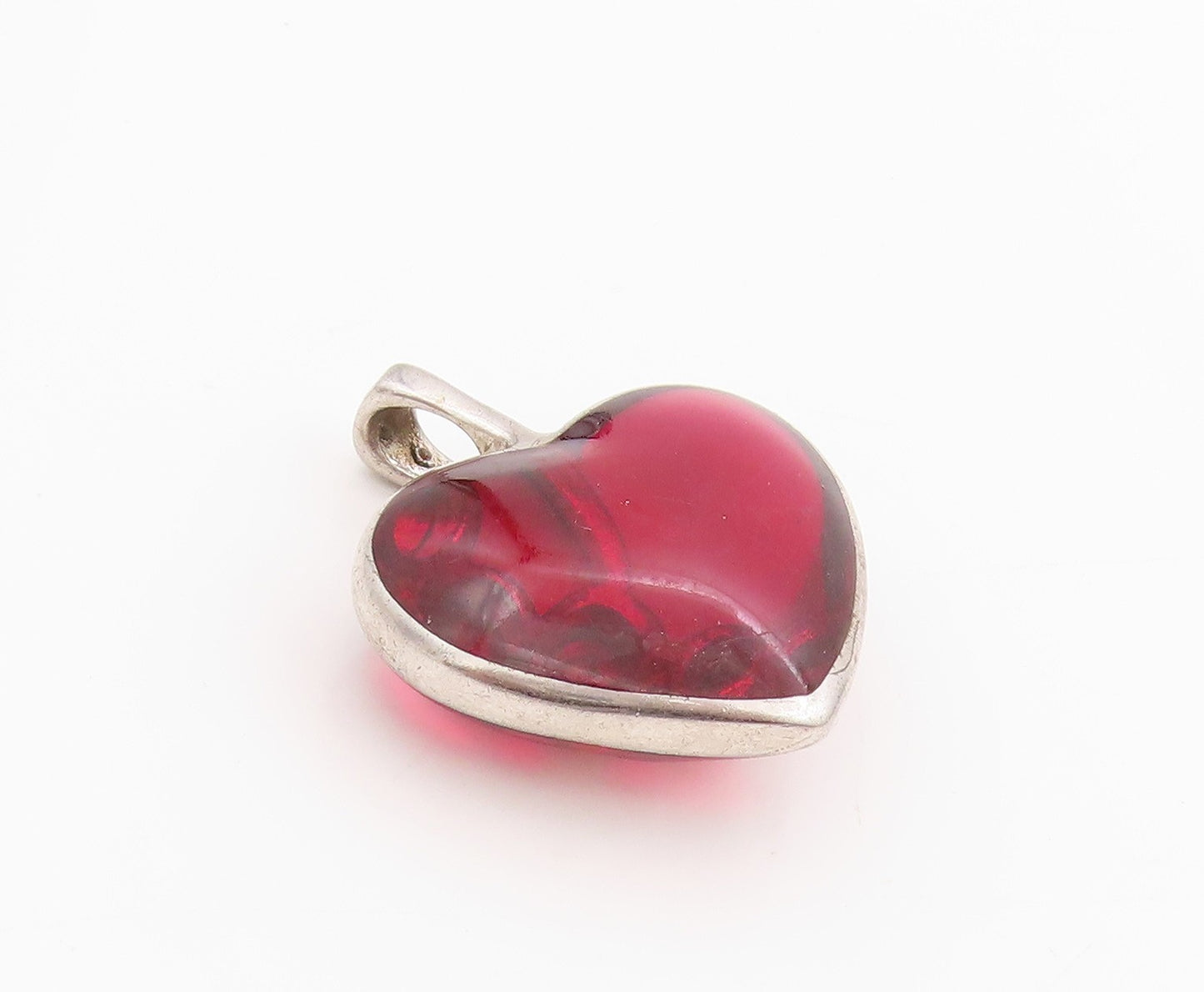 925 Sterling Silver Vintage Pendant Designer Gemstone Heart With Bubbles PT24448
