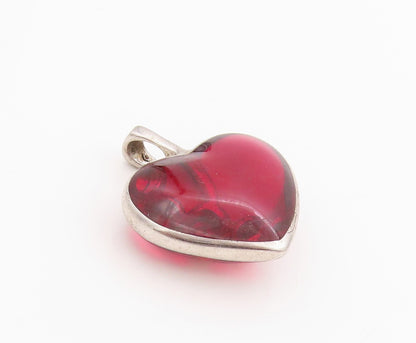 925 Sterling Silver Vintage Pendant Designer Gemstone Heart With Bubbles PT24448