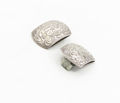 925 Sterling Silver  Vintage Antique Floral Etched Non Pierce Earrings  EG4551