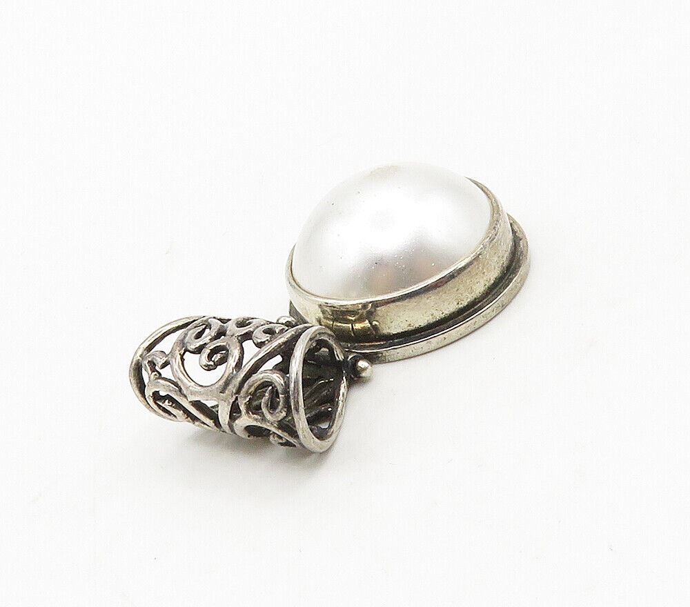 925 Sterling Silver  Vintage Pearl Dome Open Swirl Bail Pendant  PT12341