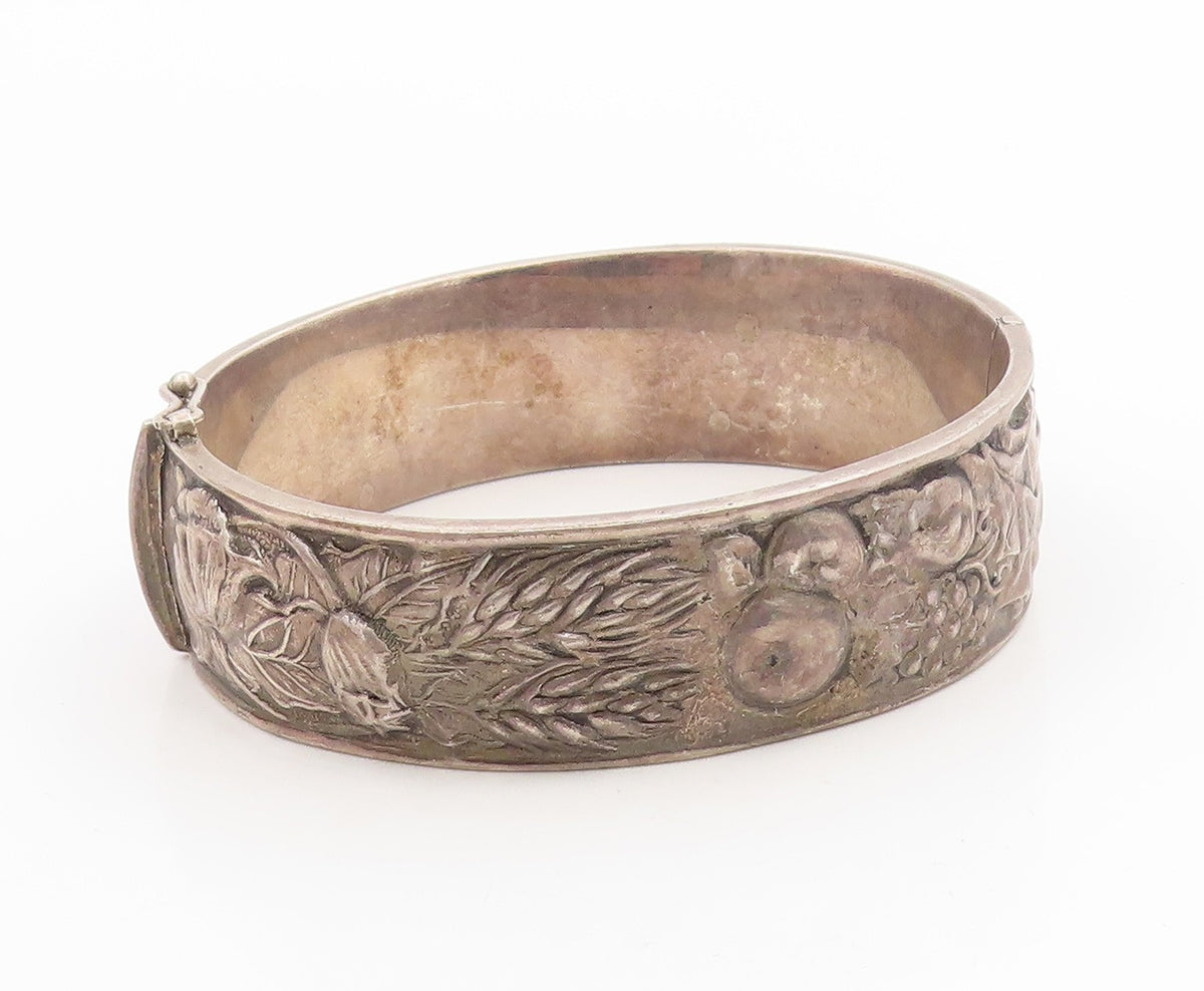 925 Sterling Silver Vintage Bracelet Antique Grape Vine & Wheat Motif  BT12031