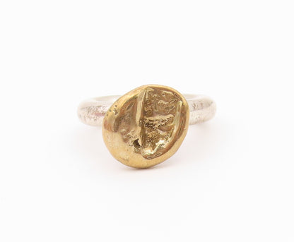 925 Sterling Silver Vintage Ring Two Tone Modernist Solid Disc  Sz 7  RG36534