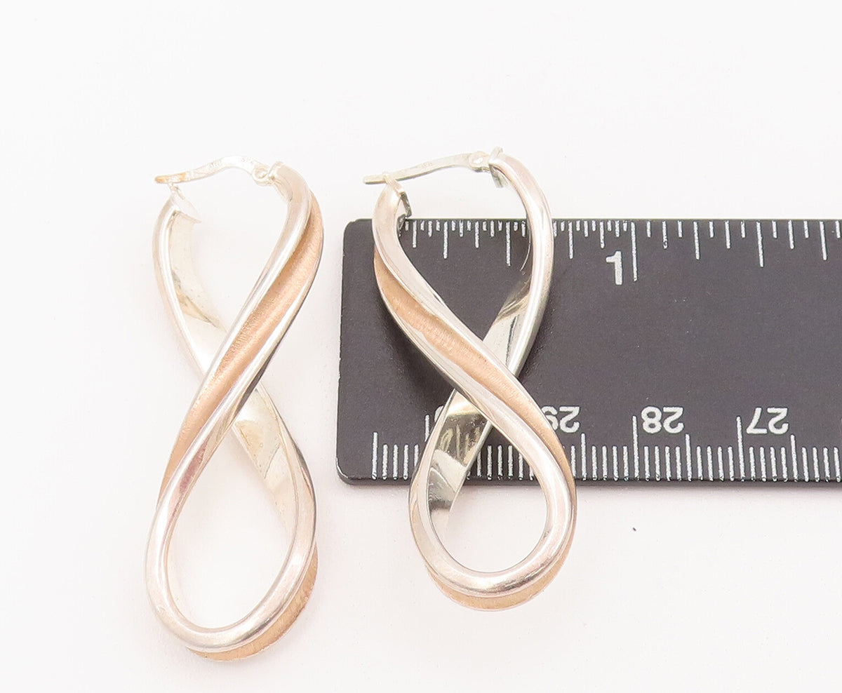 925 Sterling Silver Vintage Earrings Designer Twisted Infinity Hoops  EG12926