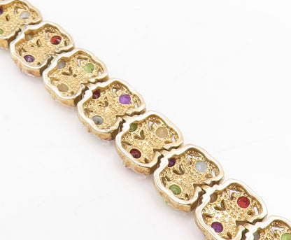 925 Sterling Silver Vintage Bracelet Gold Plated Multi Gemstone Chain  BT11452