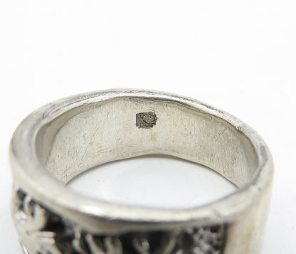 925 Sterling Silver Vintage Raised Elephant Pattern Band Ring Sz 6.5 RG4884