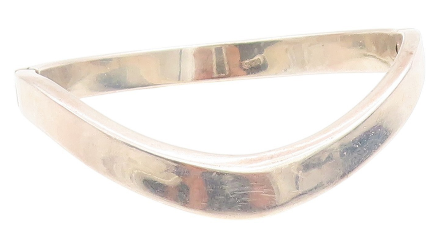 925 Sterling Silver Vintage Bracelet Minimalist Solid Curved Wave Bangle BT11474