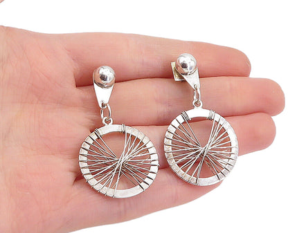 MEXICO 925 Sterling Silver  Vintage Shiny Wire Wrapped Drop Earrings  EG2797