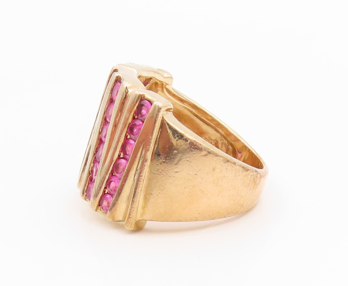 925 Sterling Silver Vintage Ring Gold Plated Elegant Ruby Stripes Sz 5.5 RG35515