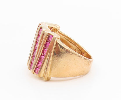 925 Sterling Silver Vintage Ring Gold Plated Elegant Ruby Stripes Sz 5.5 RG35515