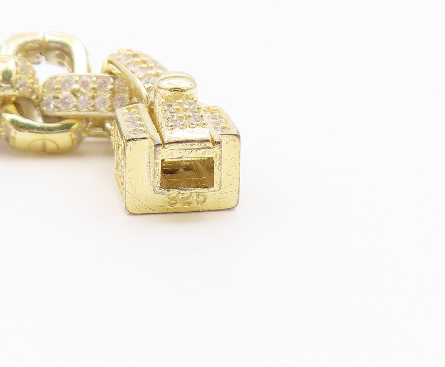 925 Sterling Silver Vintage Bracelet Gold Plated CZ Interlocking Square  BT12194
