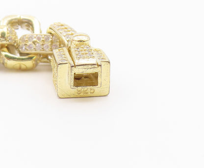 925 Sterling Silver Vintage Bracelet Gold Plated CZ Interlocking Square  BT12194