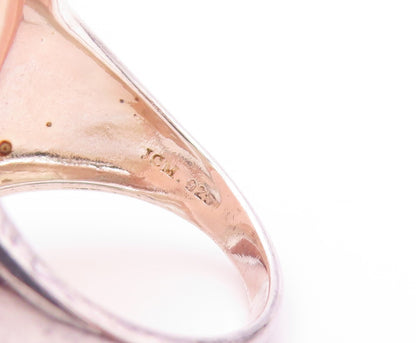 925 Sterling Silver Vintage Ring JACMEL Large Oval Pink Gemstone  SZ 8  RG32115