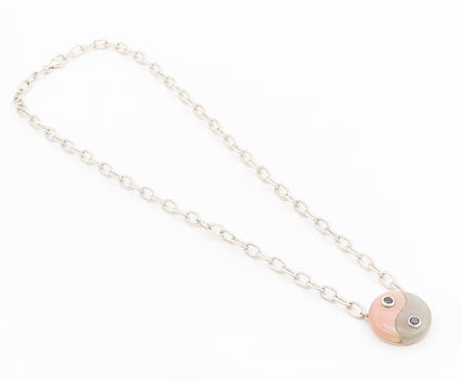 925 Sterling Silver Vintage Necklace Designer Gemstone Inlay Yin Yan  NE4453