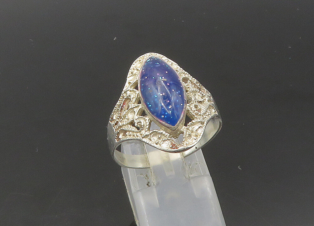 925 Sterling Silver  Vintage Enamel Glitter Band Ring Sz 10.5  RG22137