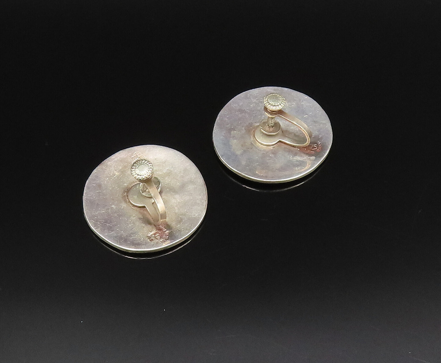 MEXICO 925 Silver  Vintage Inlaid Abalone Reptile Screw Back Earrings  EG12144