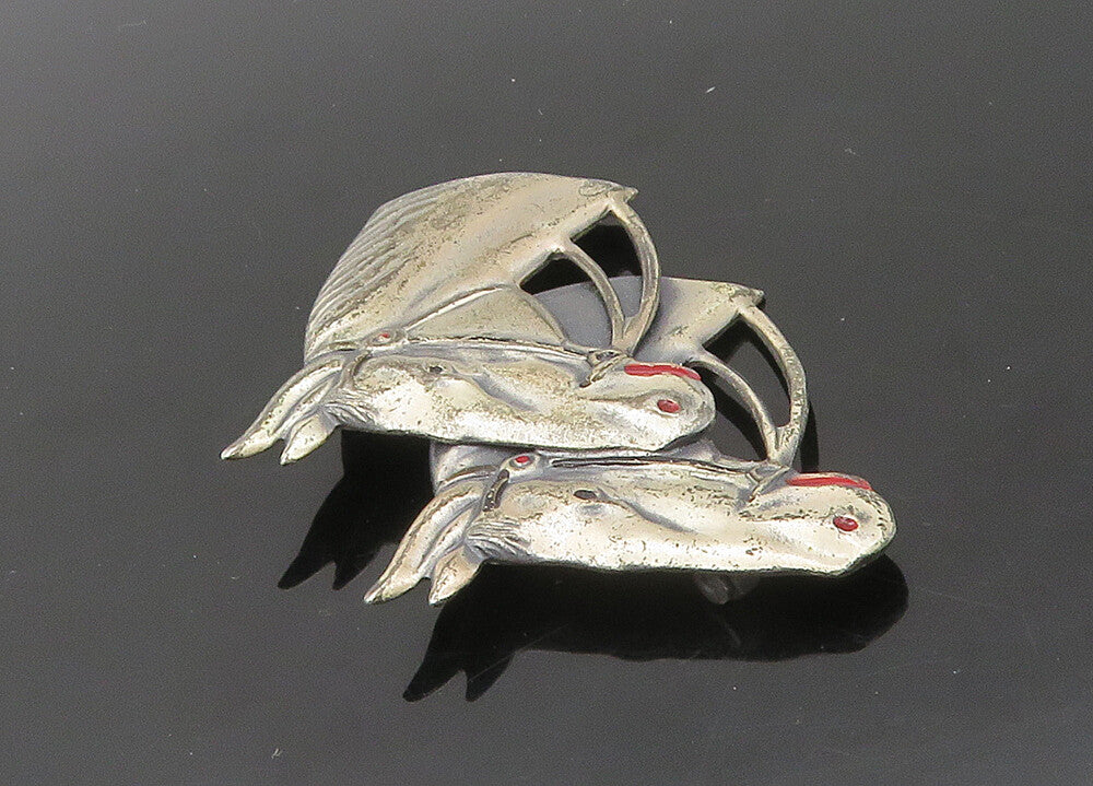 UNCAS 925 Sterling Silver  Vintage Antique Horse Heads Brooch Pin  BP8272