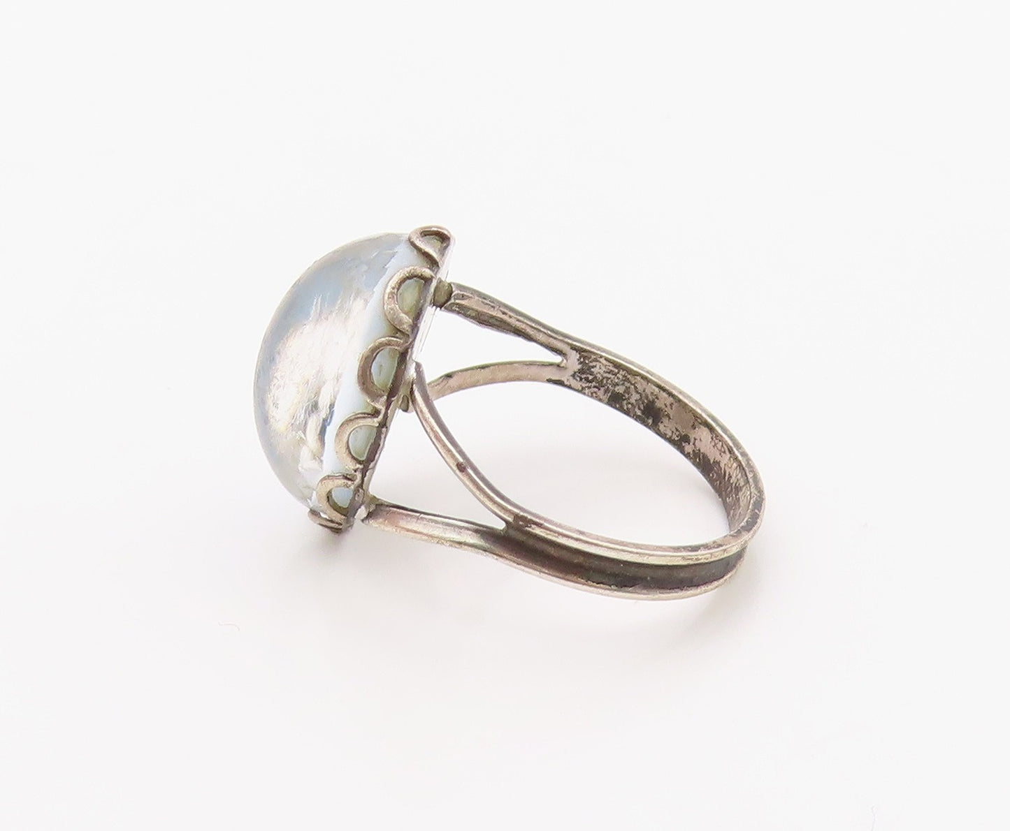 925 Sterling Silver Vintage Ring Cabochon Cat Eye Split Band  Sz 6  RG36340